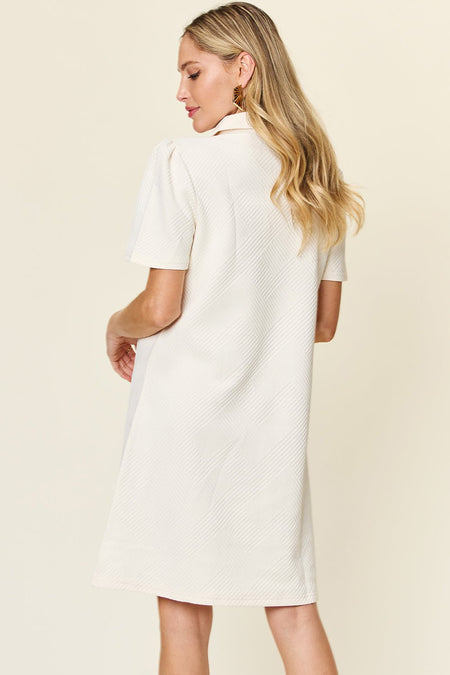 Double Take Full Size Texture Collared Neck Short Sleeve Dress - S. M. & Co. Dresses