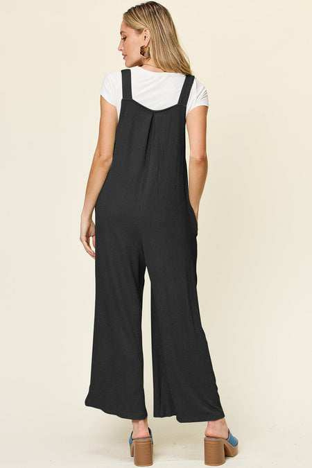 Double Take Full Size Texture Sleeveless Wide Leg Overall - S. M. & Co. Wide Leg Pants