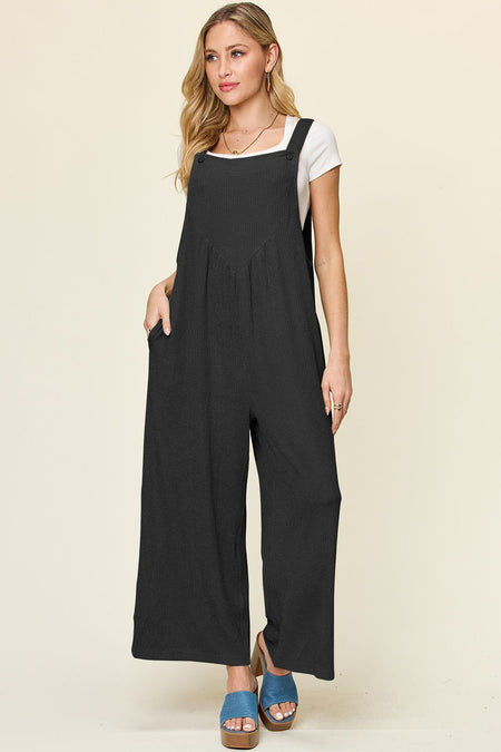 Double Take Full Size Texture Sleeveless Wide Leg Overall - S. M. & Co. Wide Leg Pants