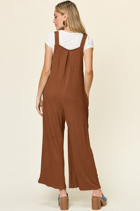 Double Take Full Size Texture Sleeveless Wide Leg Overall - S. M. & Co. Wide Leg Pants