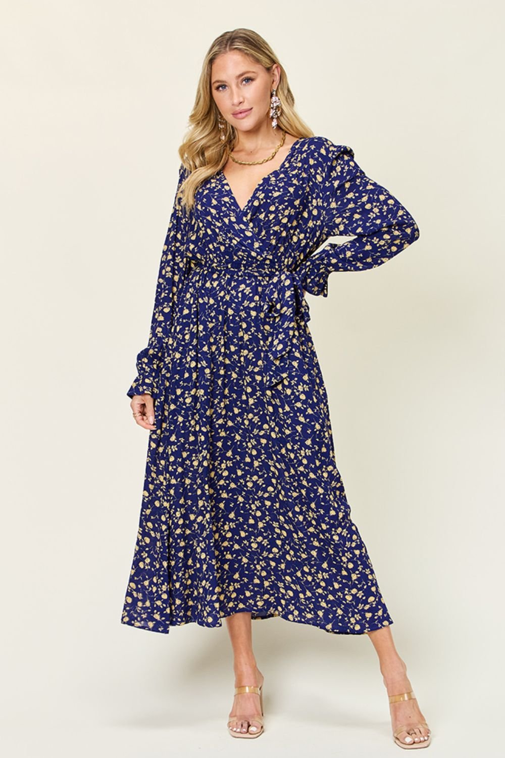 Double Take Full Size Tie Back Flounce Sleeve Dress - S. M. & Co. Dresses