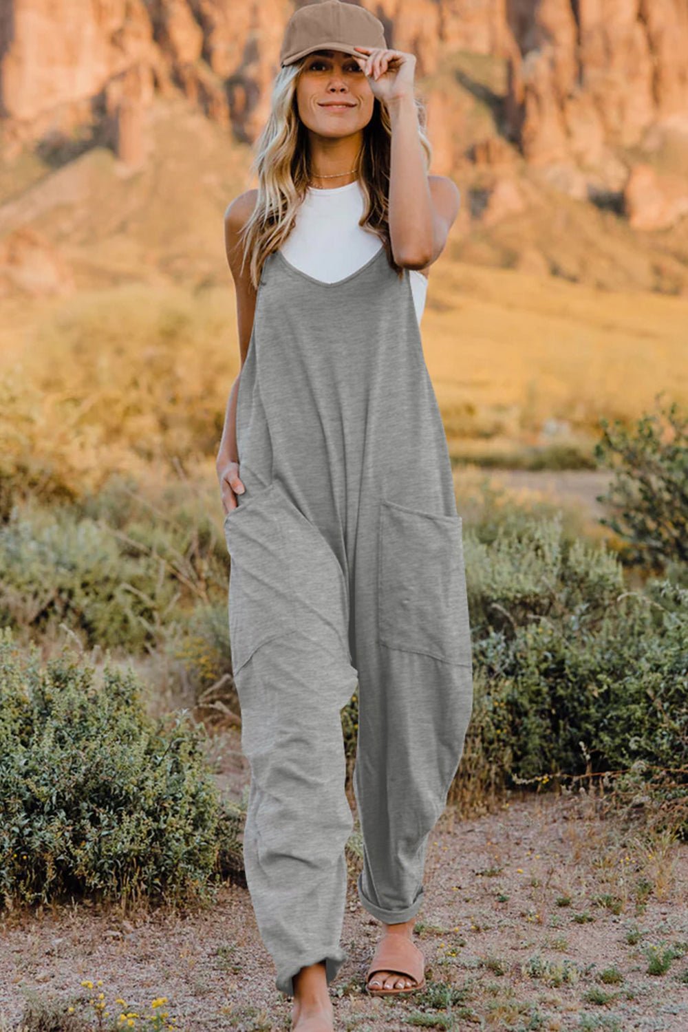 Double Take Full Size V-Neck Sleeveless Jumpsuit with Pockets - S. M. & Co. Jumpsuit