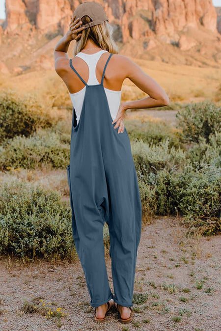 Double Take Full Size V-Neck Sleeveless Jumpsuit with Pockets - S. M. & Co. Jumpsuit