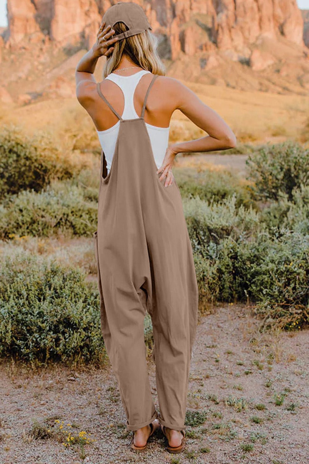 Double Take Full Size V-Neck Sleeveless Jumpsuit with Pockets - S. M. & Co. Jumpsuit