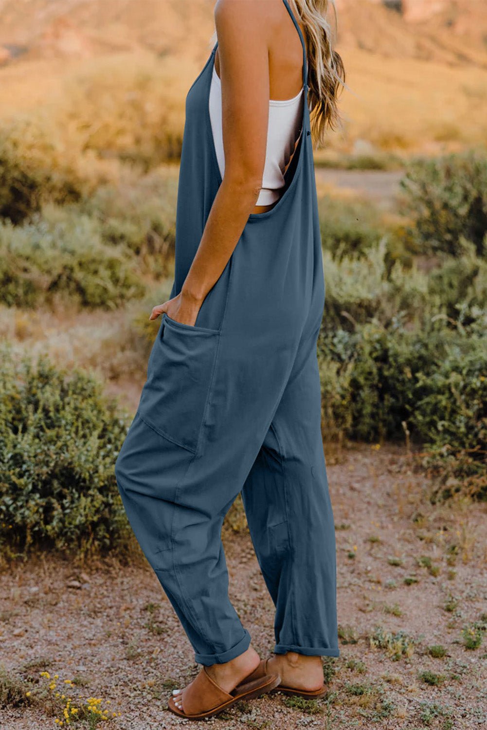 Double Take Full Size V-Neck Sleeveless Jumpsuit with Pockets - S. M. & Co. Jumpsuit