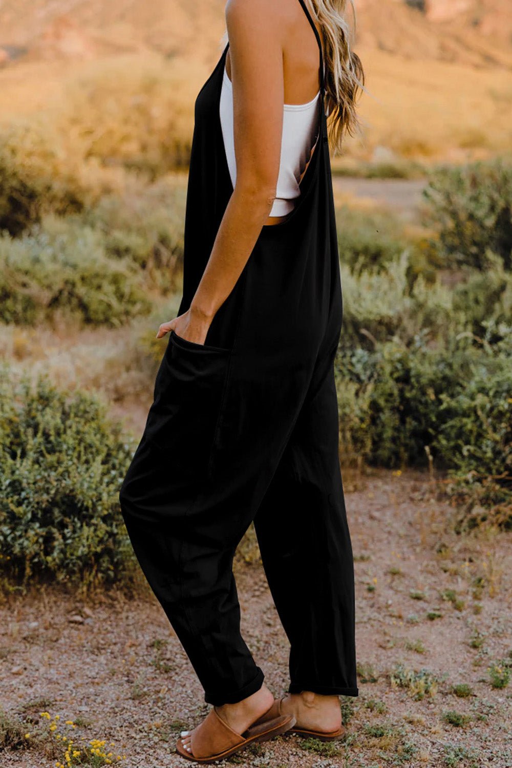 Double Take Full Size V-Neck Sleeveless Jumpsuit with Pockets - S. M. & Co. Jumpsuit