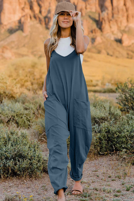 Double Take Full Size V-Neck Sleeveless Jumpsuit with Pockets - S. M. & Co. Jumpsuit