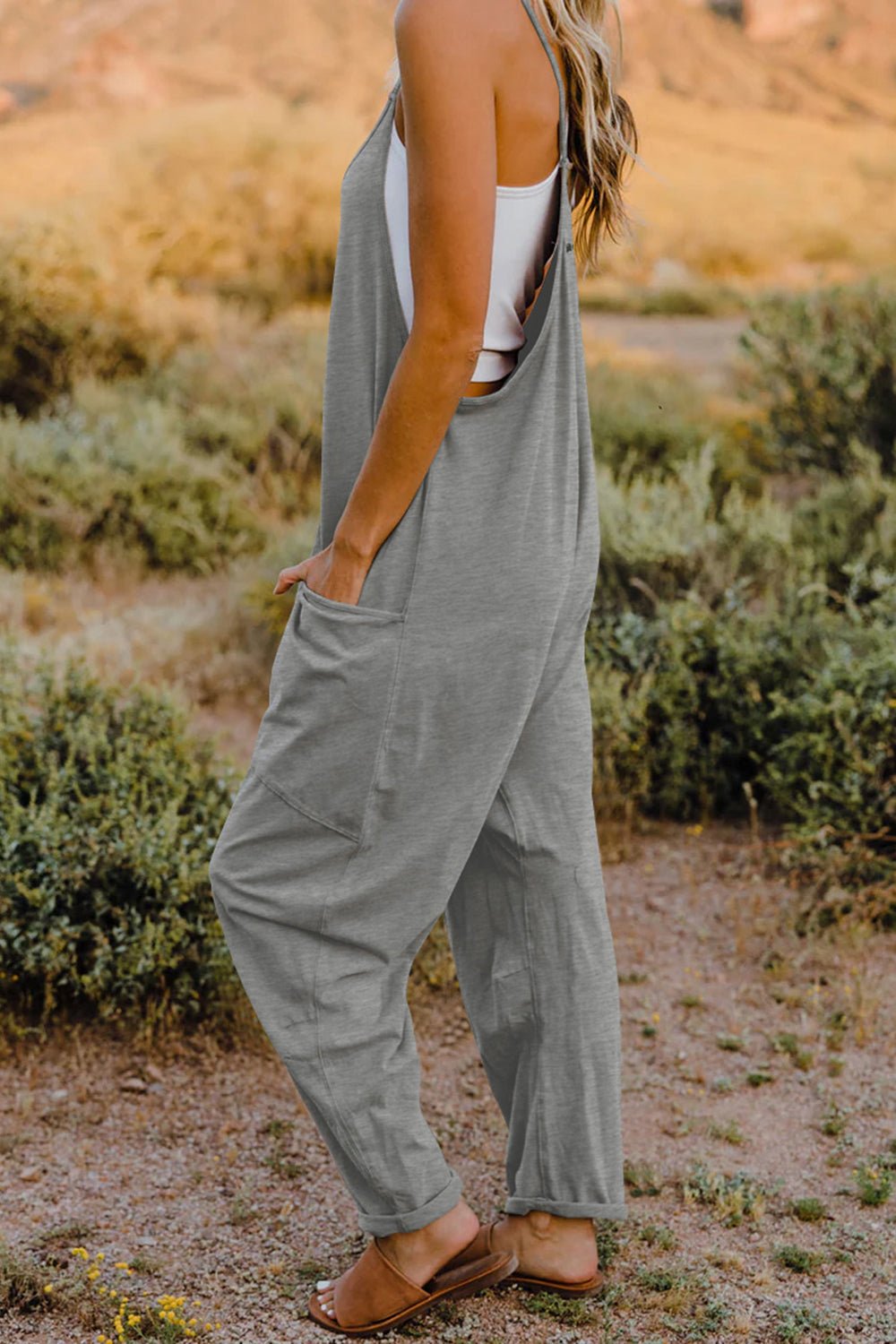 Double Take Full Size V-Neck Sleeveless Jumpsuit with Pockets - S. M. & Co. Jumpsuit