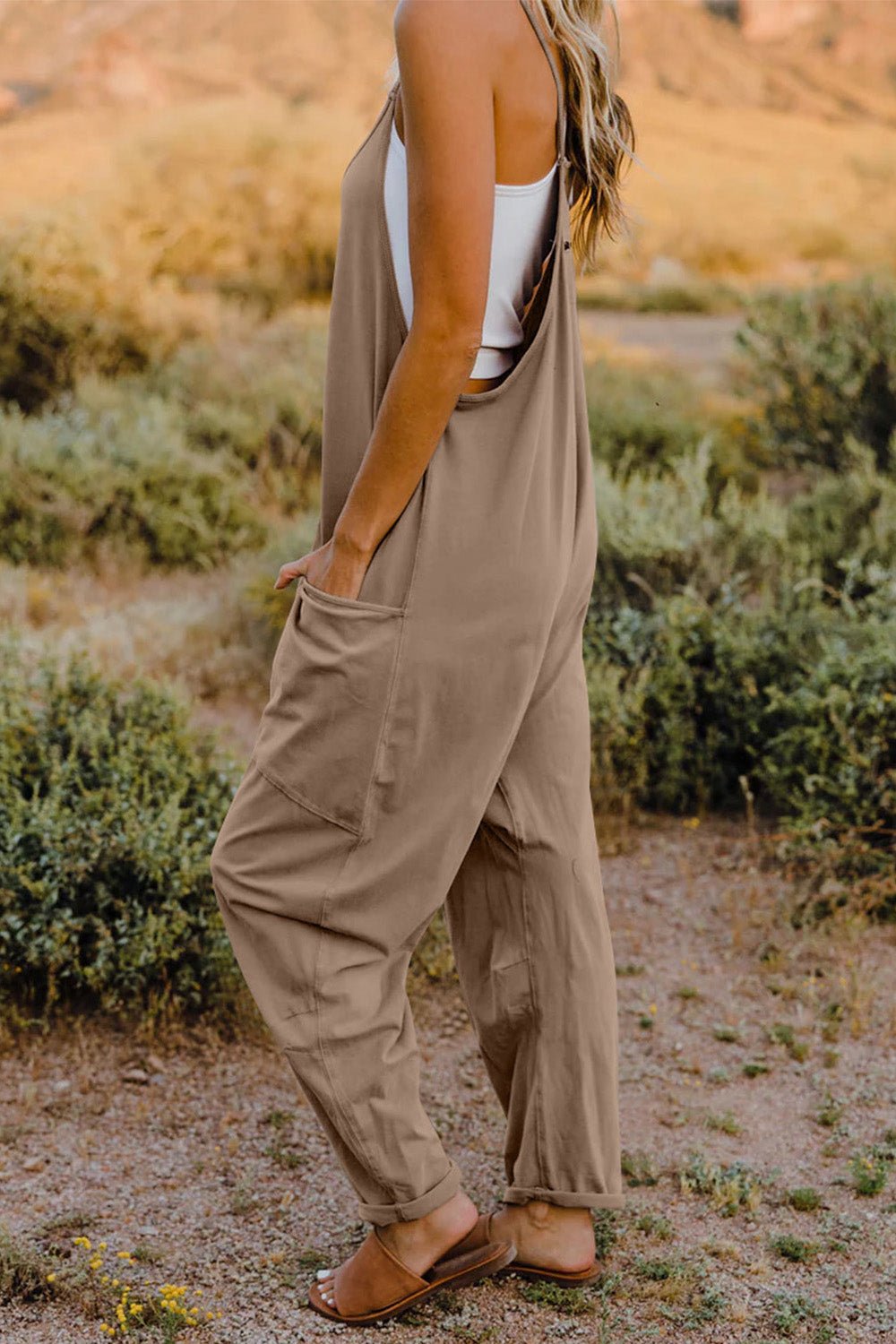 Double Take Full Size V-Neck Sleeveless Jumpsuit with Pockets - S. M. & Co. Jumpsuit