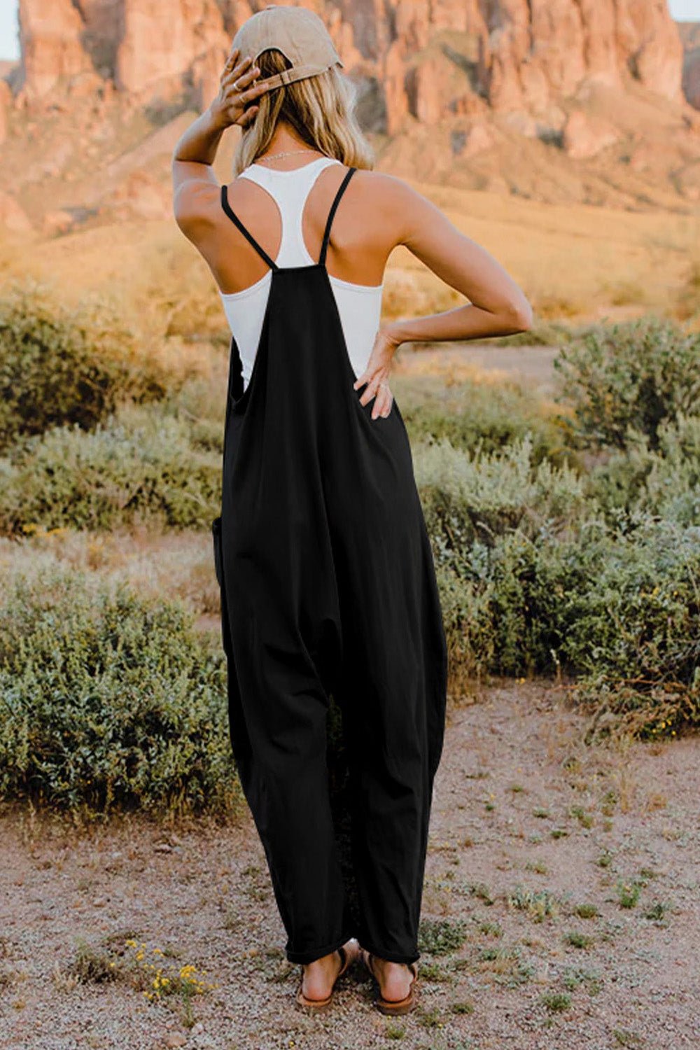 Double Take Full Size V-Neck Sleeveless Jumpsuit with Pockets - S. M. & Co. Jumpsuit