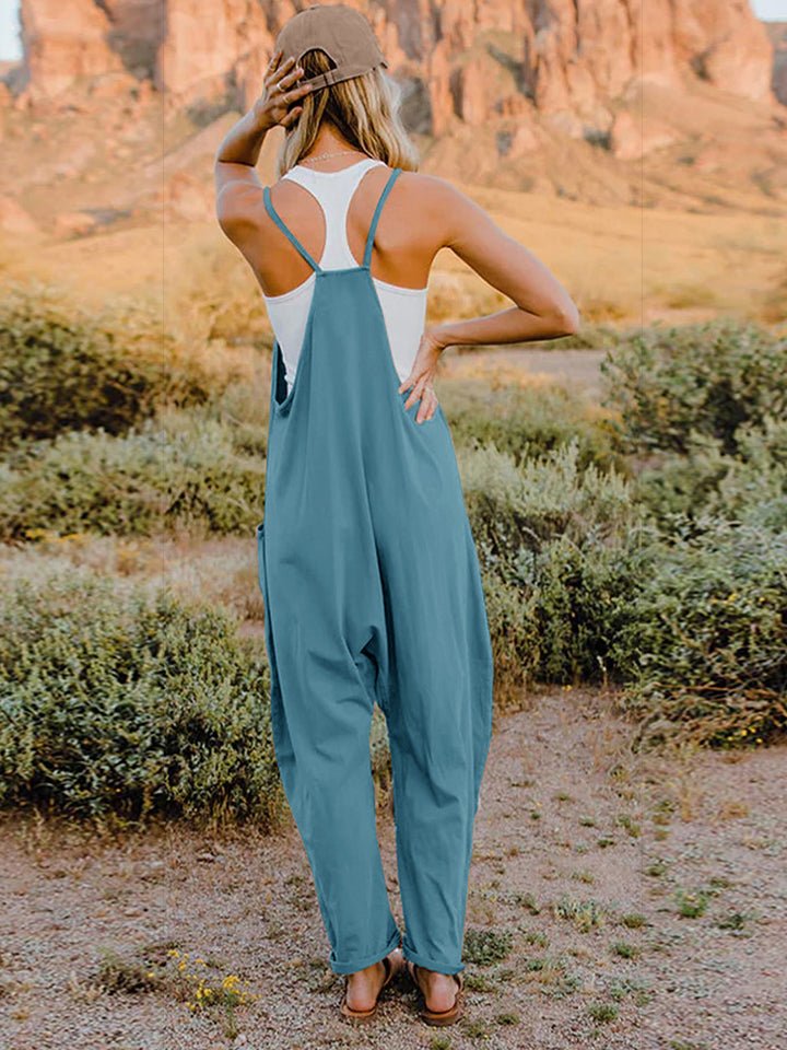 Double Take Full Size V-Neck Sleeveless Jumpsuit with Pockets - S. M. & Co. Jumpsuit