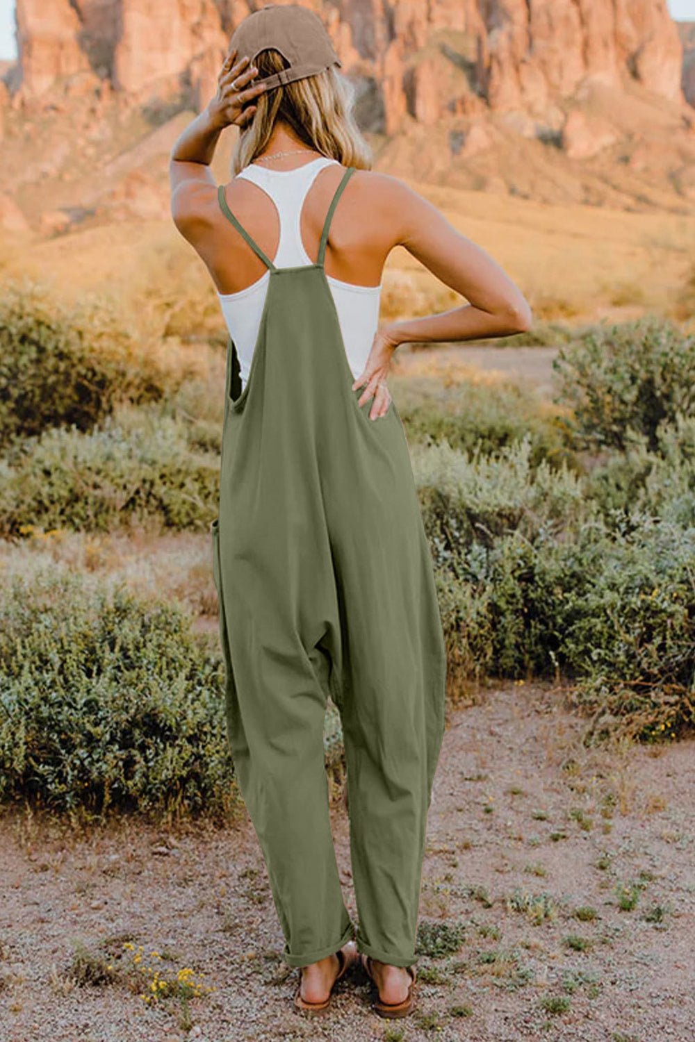 Double Take Full Size V-Neck Sleeveless Jumpsuit with Pockets - S. M. & Co. Jumpsuit