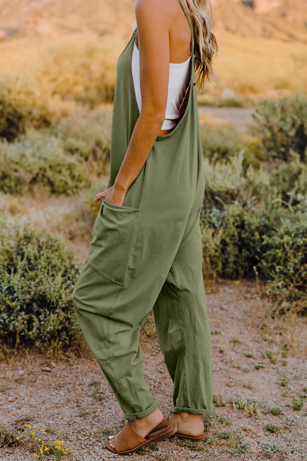 Double Take Full Size V-Neck Sleeveless Jumpsuit with Pockets - S. M. & Co. Jumpsuit