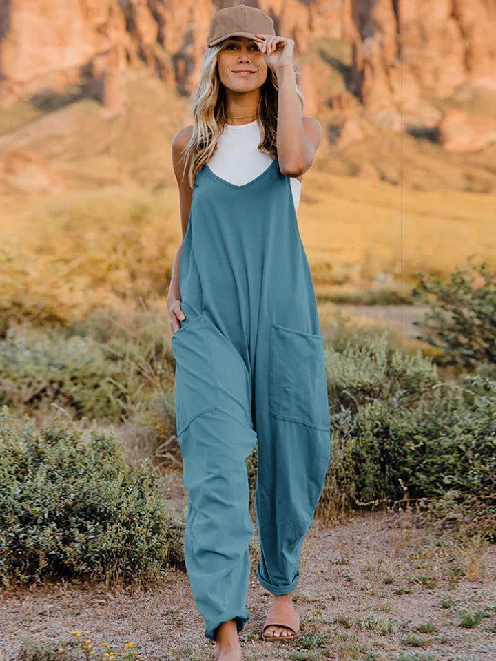 Double Take Full Size V-Neck Sleeveless Jumpsuit with Pockets - S. M. & Co. Jumpsuit