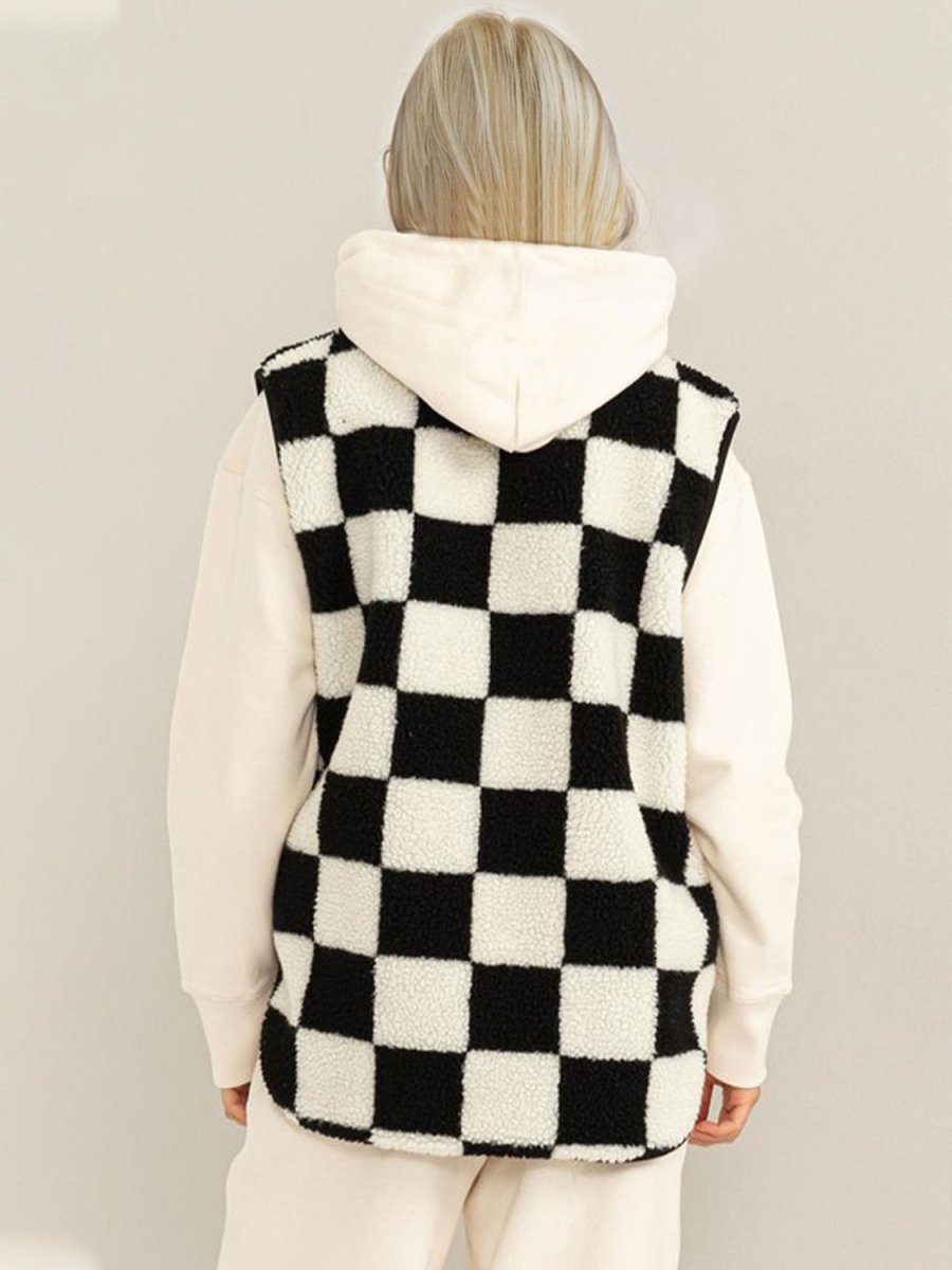 Double Take Full Size Zip Up Checkered Vest Cost - S. M. & Co.