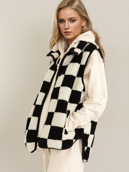 Double Take Full Size Zip Up Checkered Vest Cost - S. M. & Co.