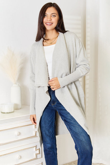 Double Take Open Front Duster Cardigan with Pockets - S. M. & Co. Cardigan