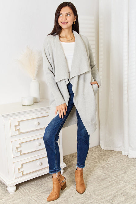 Double Take Open Front Duster Cardigan with Pockets - S. M. & Co. Cardigan