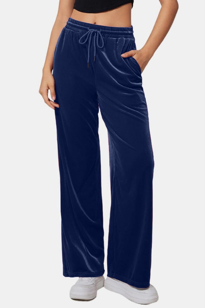 Drawstring Elastic Waist Straight Leg Pants - S. M. & Co.