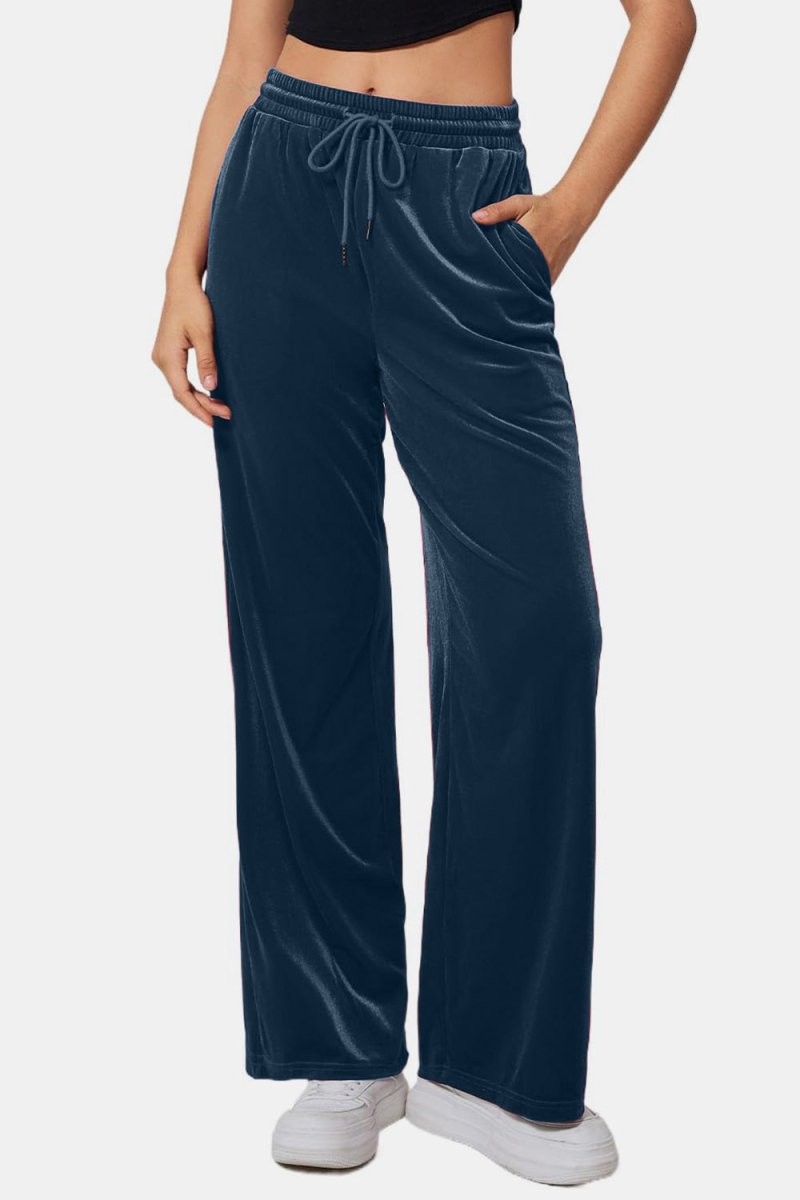 Drawstring Elastic Waist Straight Leg Pants - S. M. & Co.