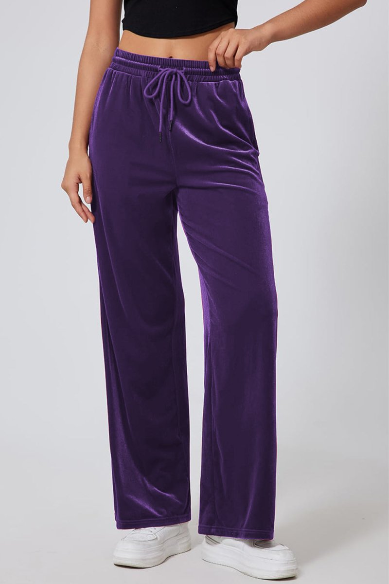 Drawstring Elastic Waist Straight Leg Pants - S. M. & Co.