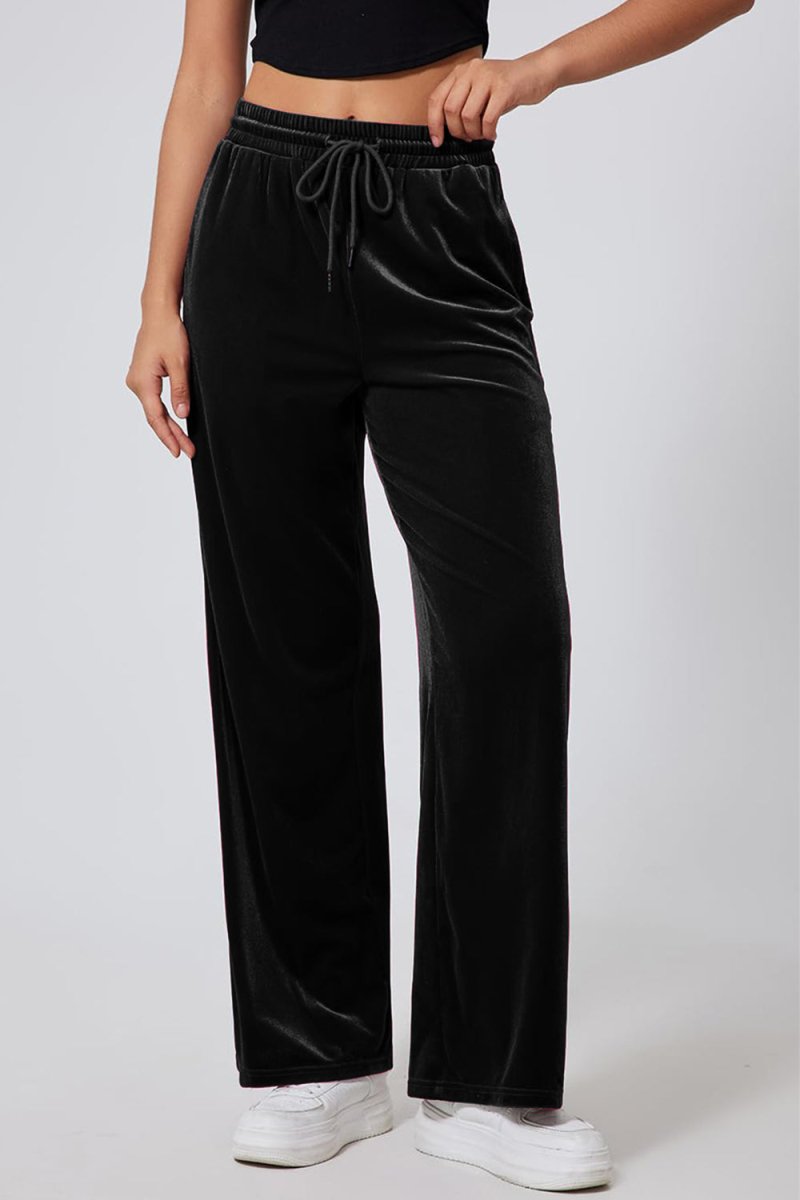 Drawstring Elastic Waist Straight Leg Pants - S. M. & Co.