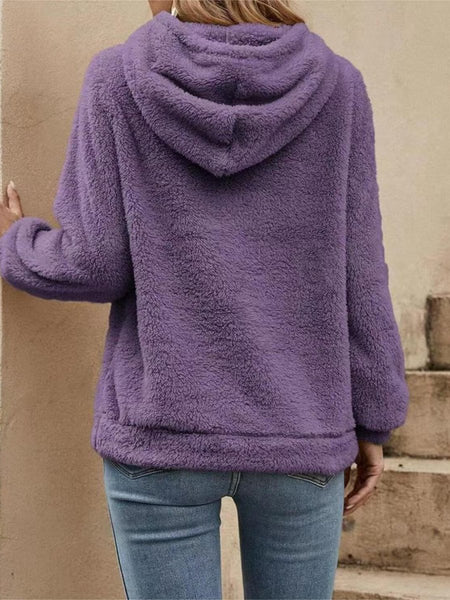 Drawstring Long Sleeve Fuzzy Hoodie - S. M. & Co.