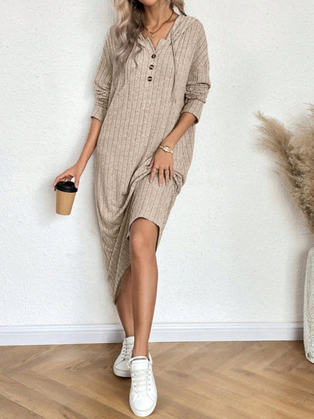 Drawstring Long Sleeve Hooded Dress - S. M. & Co.