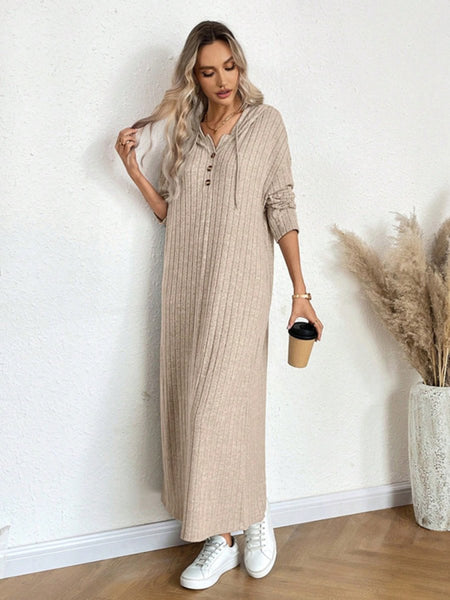 Drawstring Long Sleeve Hooded Dress - S. M. & Co.