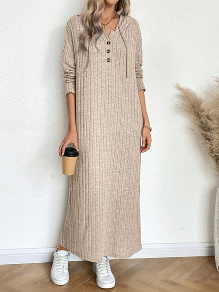 Drawstring Long Sleeve Hooded Dress - S. M. & Co.