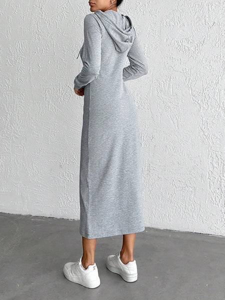 Drawstring Long Sleeve Hooded Midi Dress - S. M. & Co.