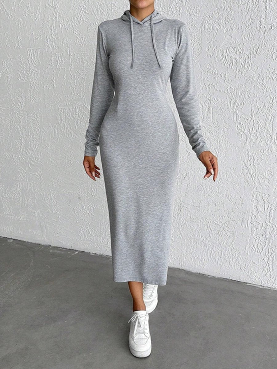 Drawstring Long Sleeve Hooded Midi Dress - S. M. & Co.