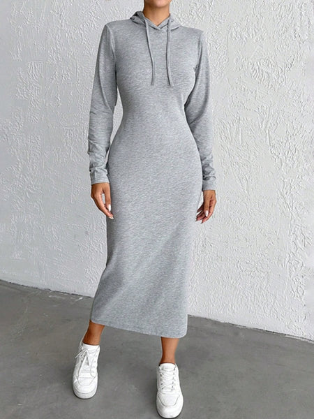 Drawstring Long Sleeve Hooded Midi Dress - S. M. & Co.