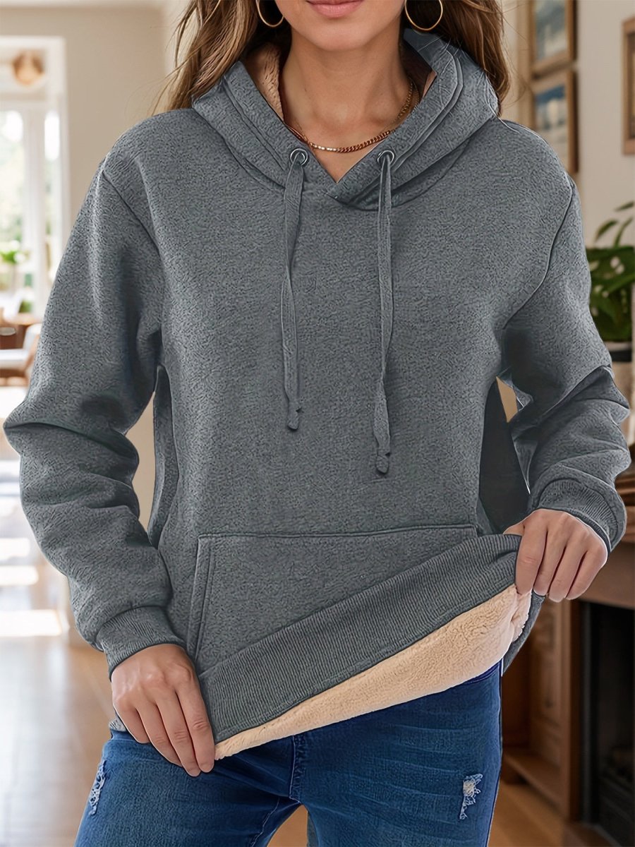 Drawstring Long Sleeve Hoodie with Kangaroo Pocket - S. M. & Co.