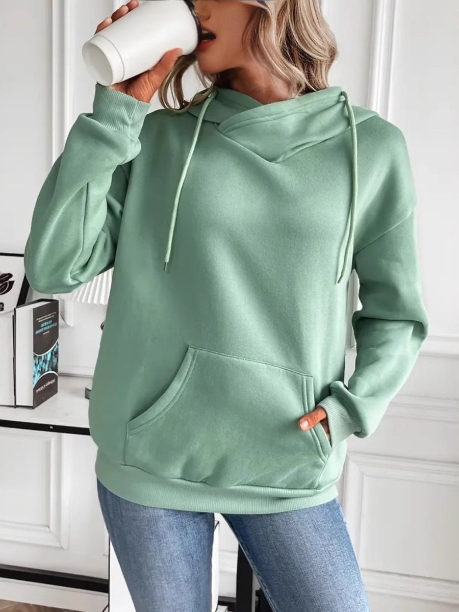 Drawstring Long Sleeve Hoodie with Kangaroo Pocket - S. M. & Co.