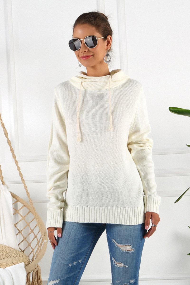 Drawstring Mock Neck Long Sleeve Sweater - S. M. & Co.