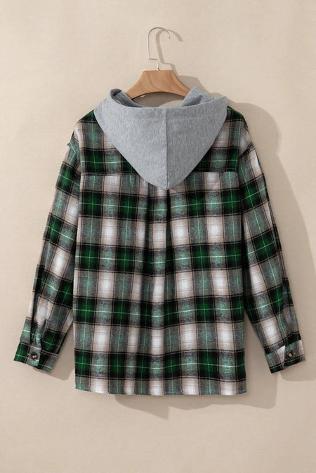 Drawstring Pocketed Plaid Hooded Jacket - S. M. & Co.