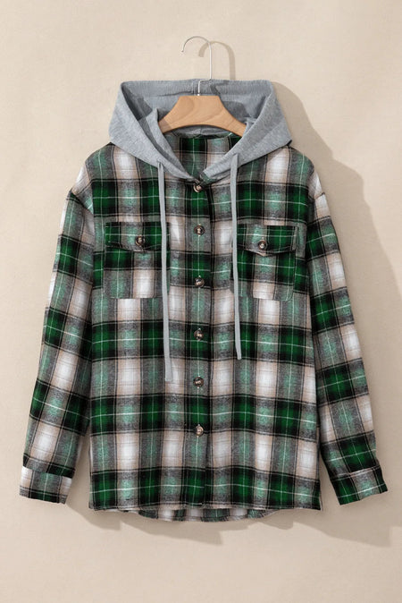 Drawstring Pocketed Plaid Hooded Jacket - S. M. & Co.