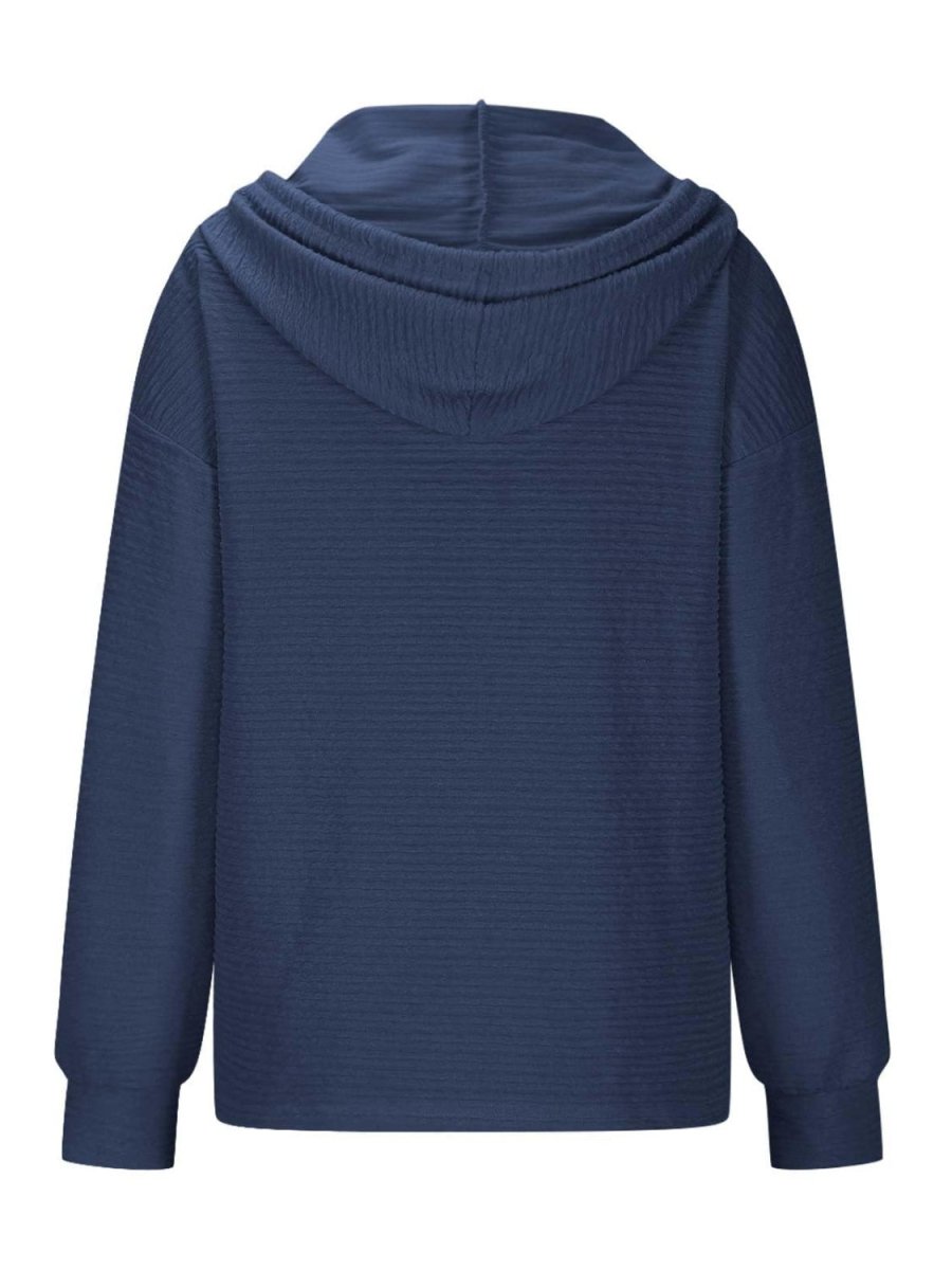 Drawstring Quarter Button Long Sleeve Hoodie - S. M. & Co.