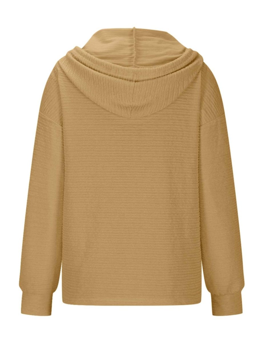 Drawstring Quarter Button Long Sleeve Hoodie - S. M. & Co.