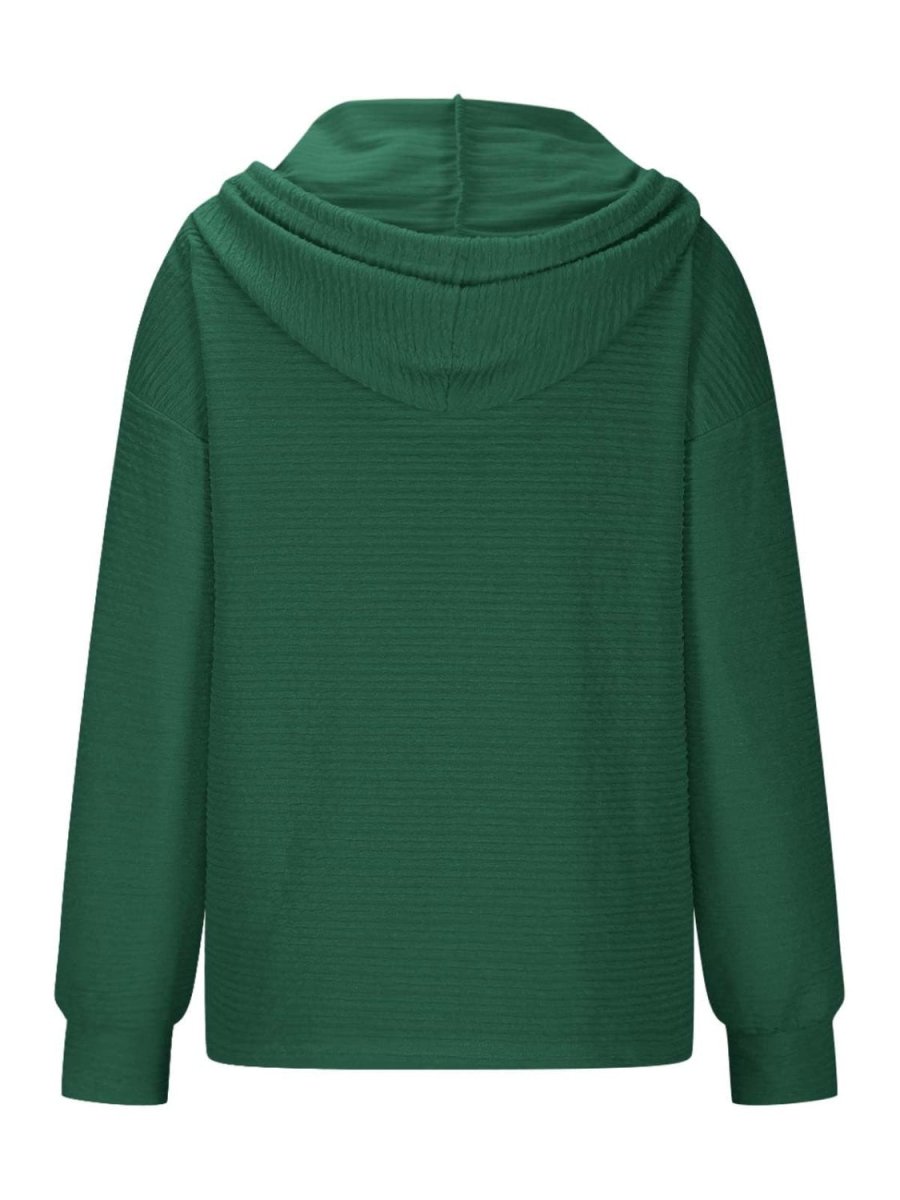 Drawstring Quarter Button Long Sleeve Hoodie - S. M. & Co.