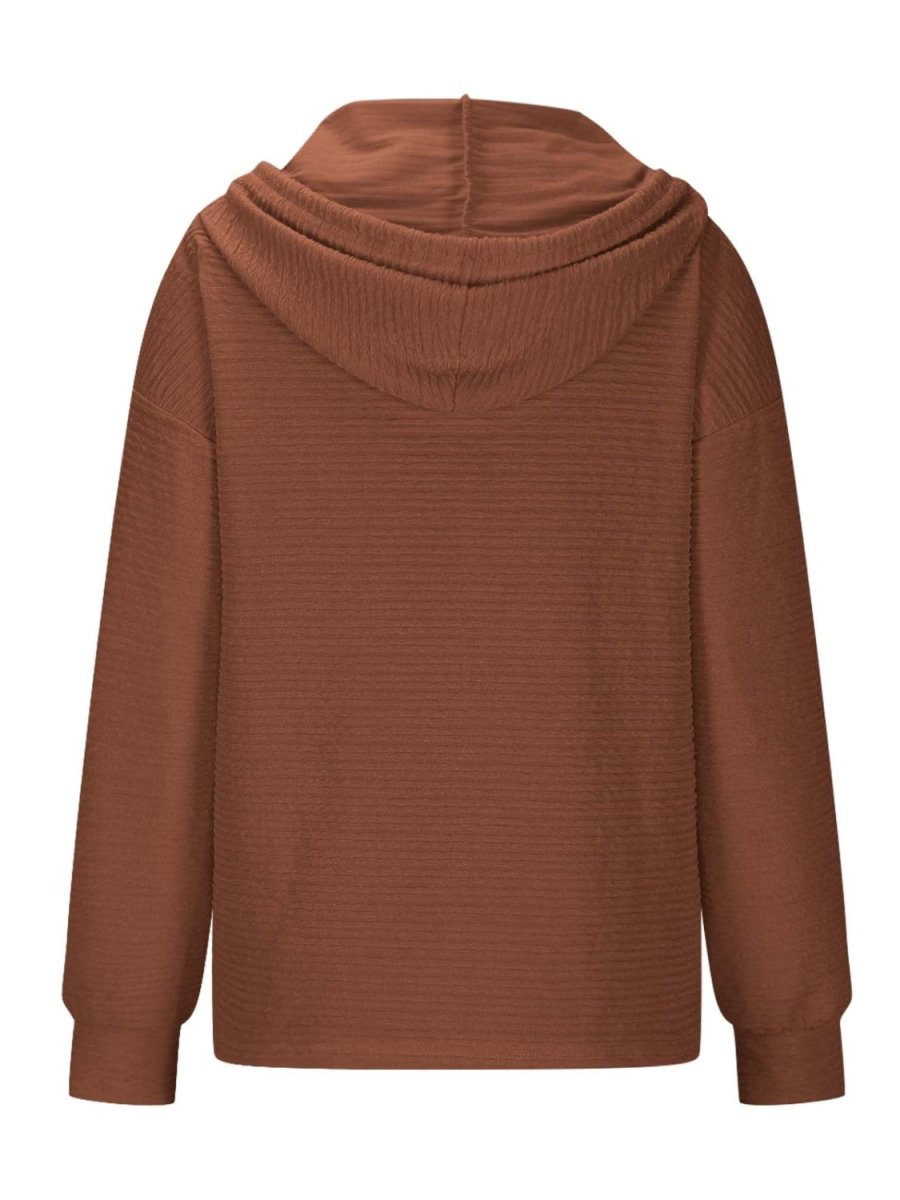 Drawstring Quarter Button Long Sleeve Hoodie - S. M. & Co.