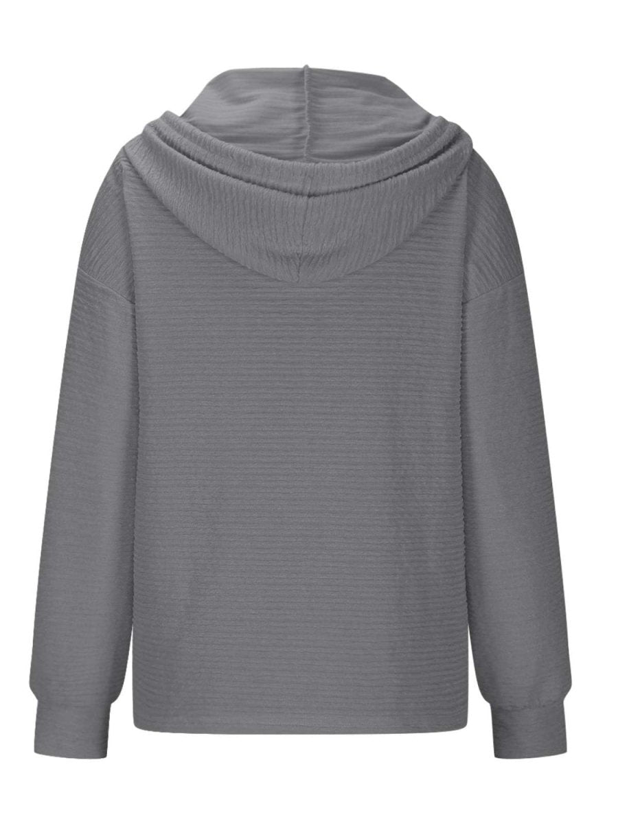 Drawstring Quarter Button Long Sleeve Hoodie - S. M. & Co.