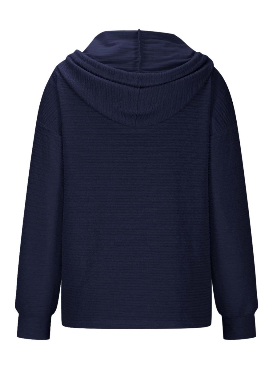 Drawstring Quarter Button Long Sleeve Hoodie - S. M. & Co.