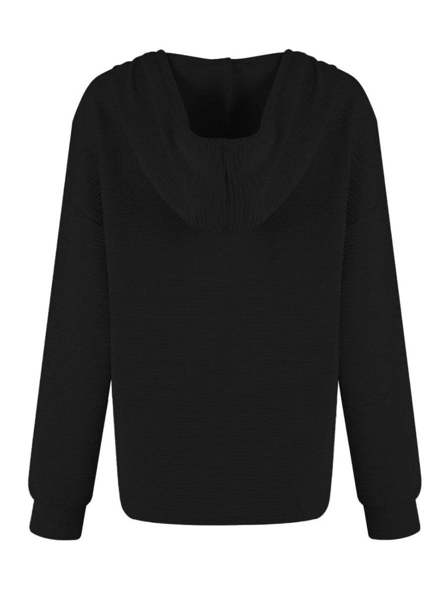 Drawstring Quarter Button Long Sleeve Hoodie - S. M. & Co.