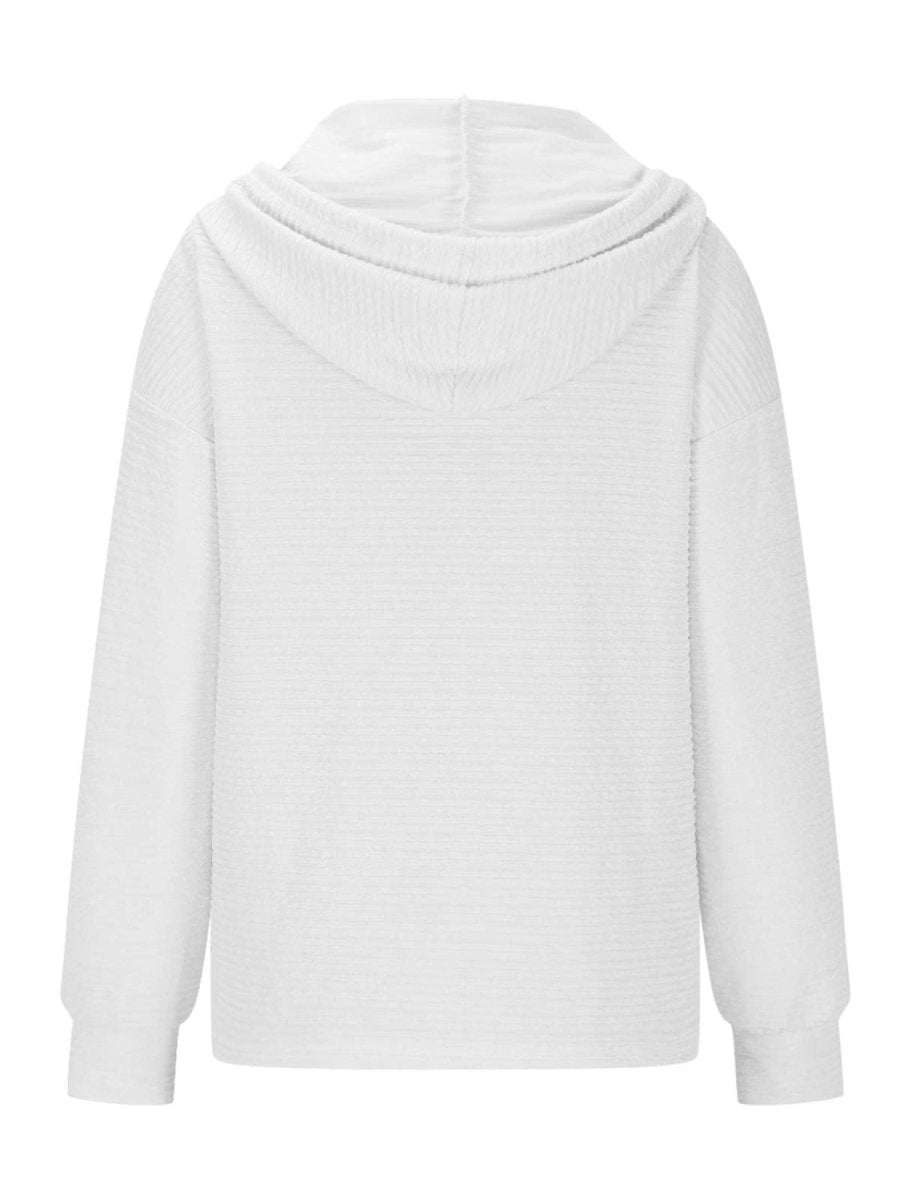 Drawstring Quarter Button Long Sleeve Hoodie - S. M. & Co.