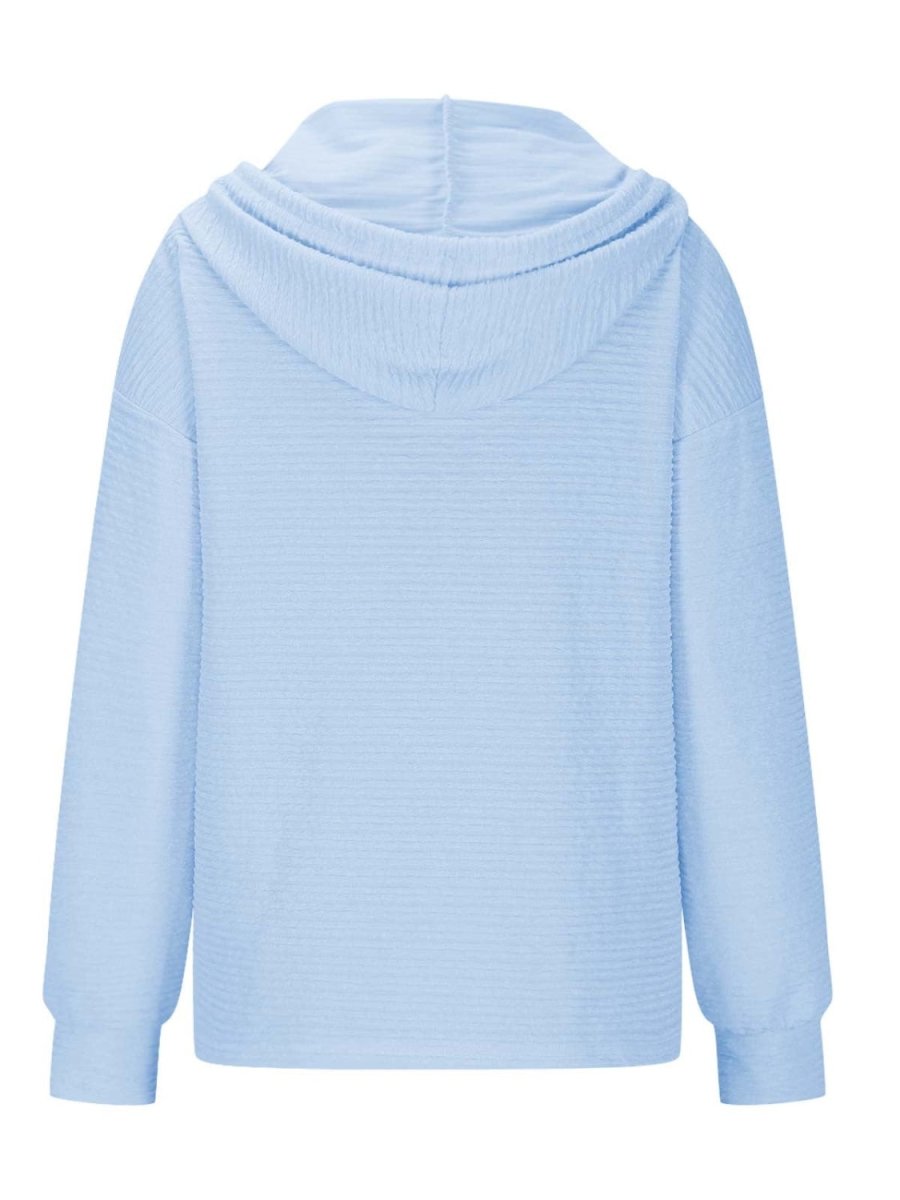 Drawstring Quarter Button Long Sleeve Hoodie - S. M. & Co.