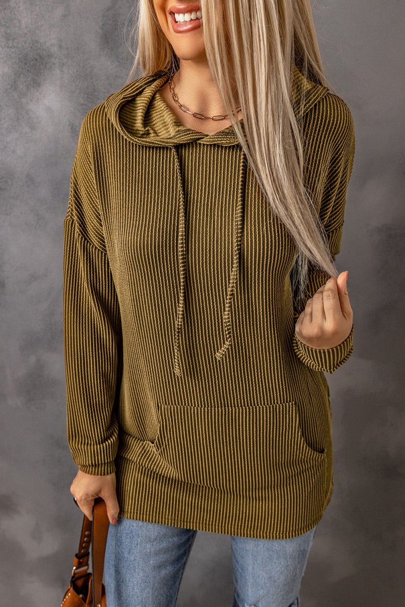 Drawstring Texture Long Sleeve Hoodie - S. M. & Co.