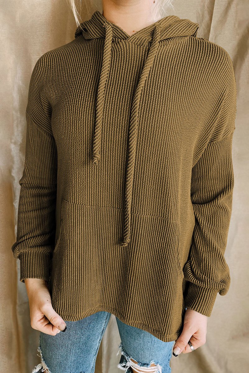 Drawstring Texture Long Sleeve Hoodie - S. M. & Co.