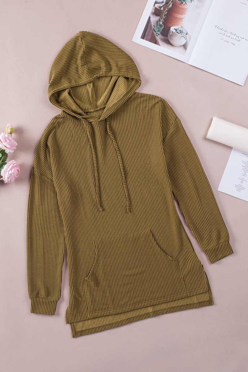 Drawstring Texture Long Sleeve Hoodie - S. M. & Co.